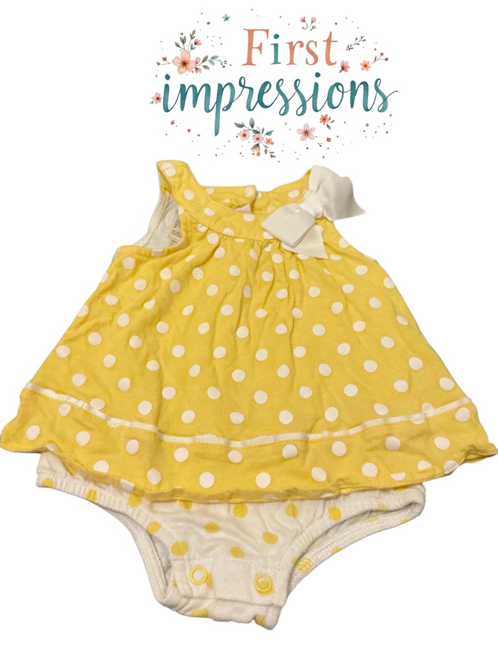 First Impressions Yellow & White Polka Dot One-Piece Bodysuit 0-3 months